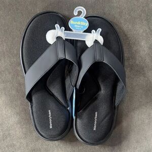 Men’s Sun & Sky Black Memory Foam Flip Flops Sandals Size M 9-10 NEW